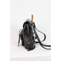 Gucci bamboo vintage black leather backpack bag serial code with pocket