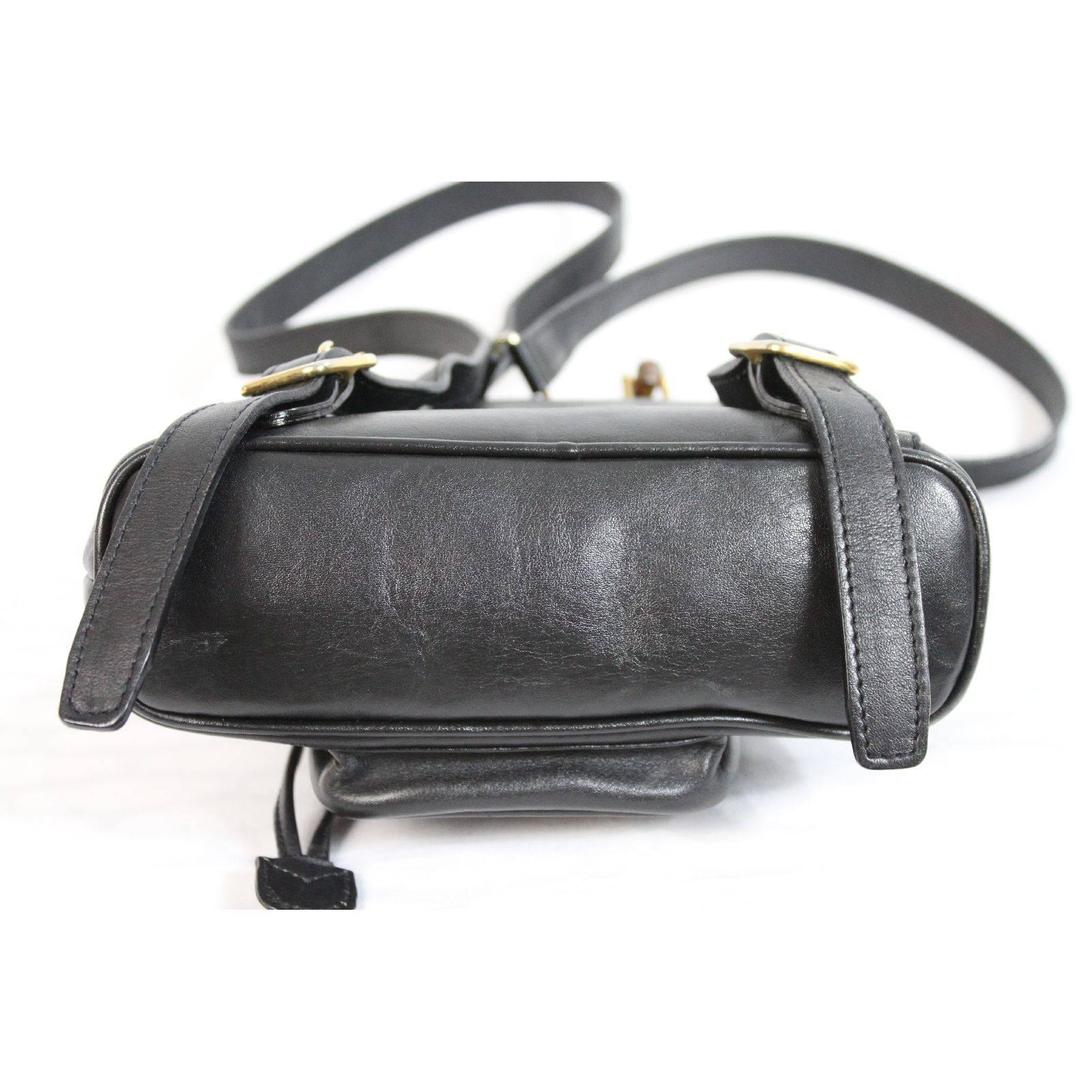 Women's Gucci bamboo vintage black leather backpack bag serial code with pocket For Sale