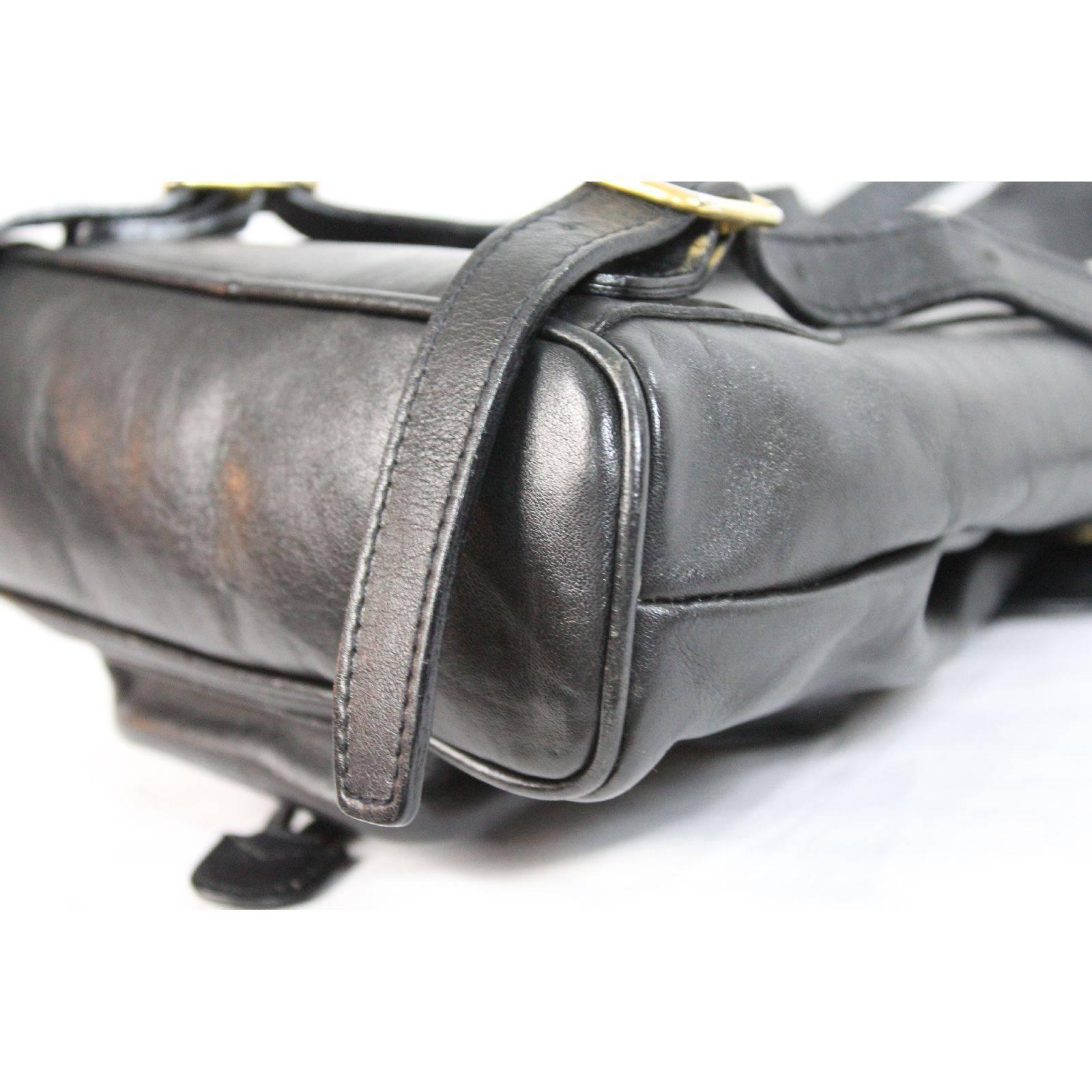 Gucci bamboo vintage black leather backpack bag serial code with pocket For Sale 3