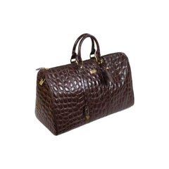 Vintage Gianfranco Ferre travel bag luggage brown calfskin embossed crocodile print