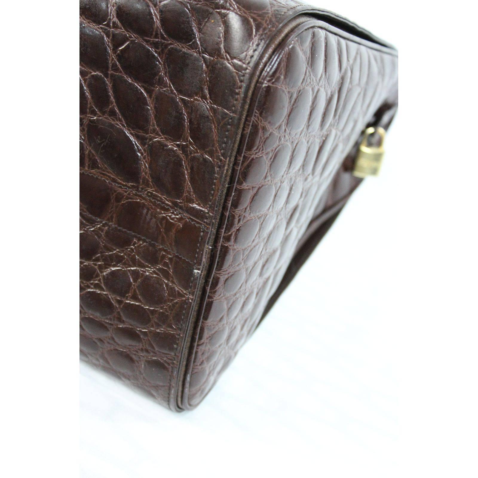 Women's Gianfranco Ferre travel bag luggage brown calfskin embossed crocodile print