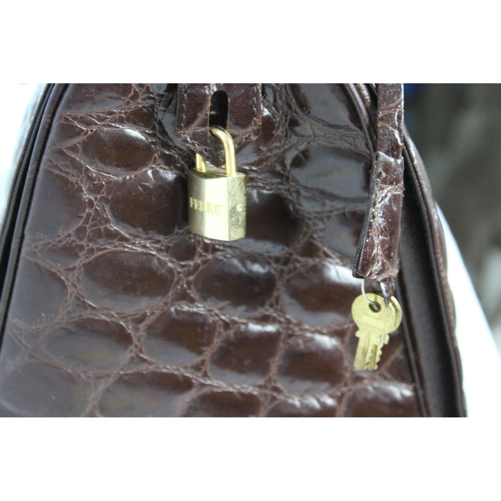 Gianfranco Ferre travel bag luggage brown calfskin embossed crocodile print 1