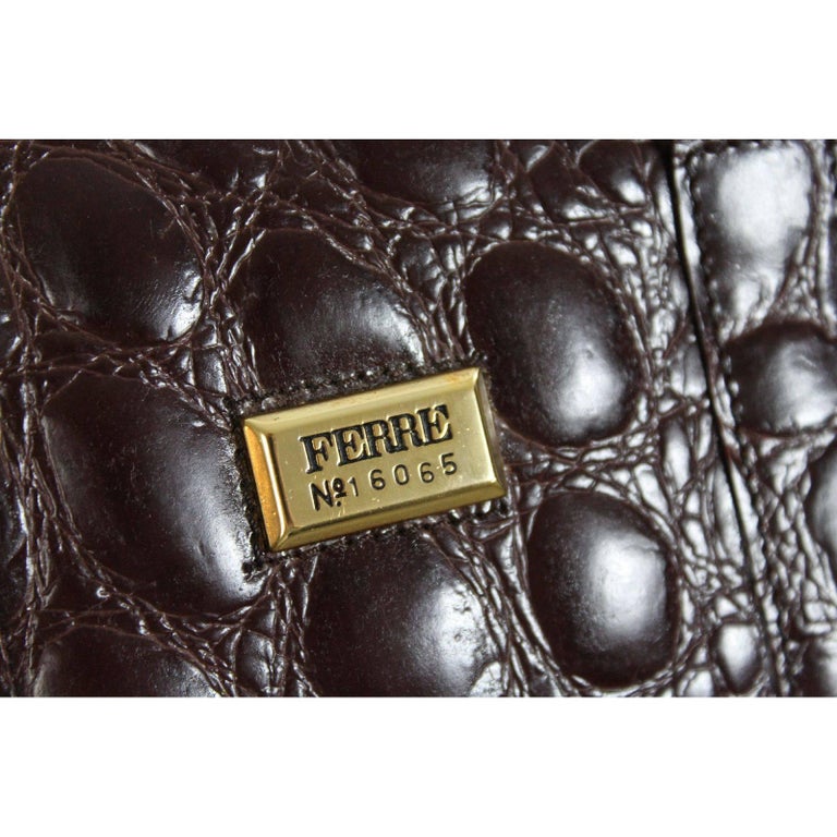 Gianfranco Ferre travel bag luggage brown calfskin embossed