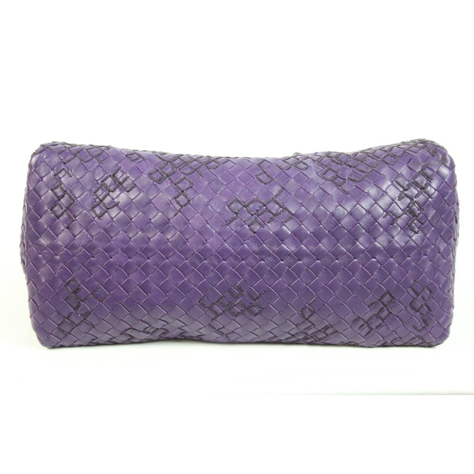 Bottega Veneta Boston leather purple handbag bag 2003s like new made in italy In Excellent Condition In Brindisi, IT