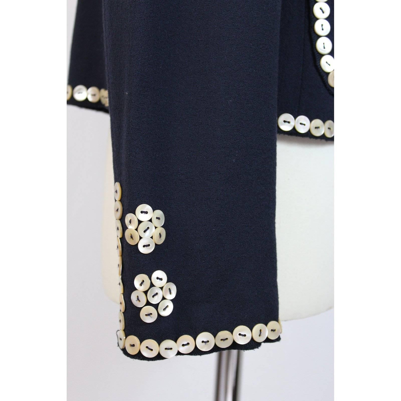 Women's Moschino Blue Wool Mother of Pearl Buttons Blazer Jacket, 1990s For Sale