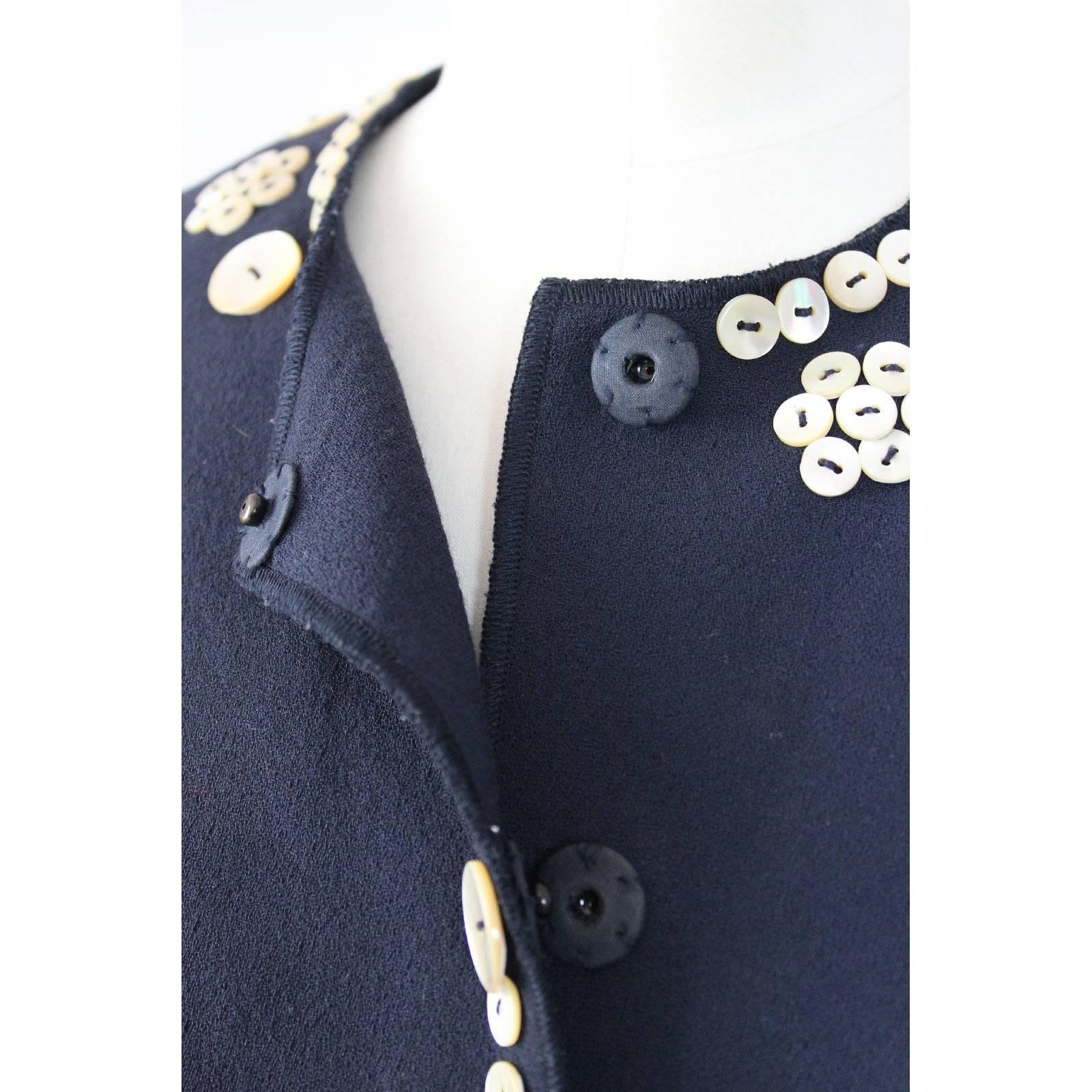 Moschino Blue Wool Mother of Pearl Buttons Blazer Jacket, 1990s For Sale 4