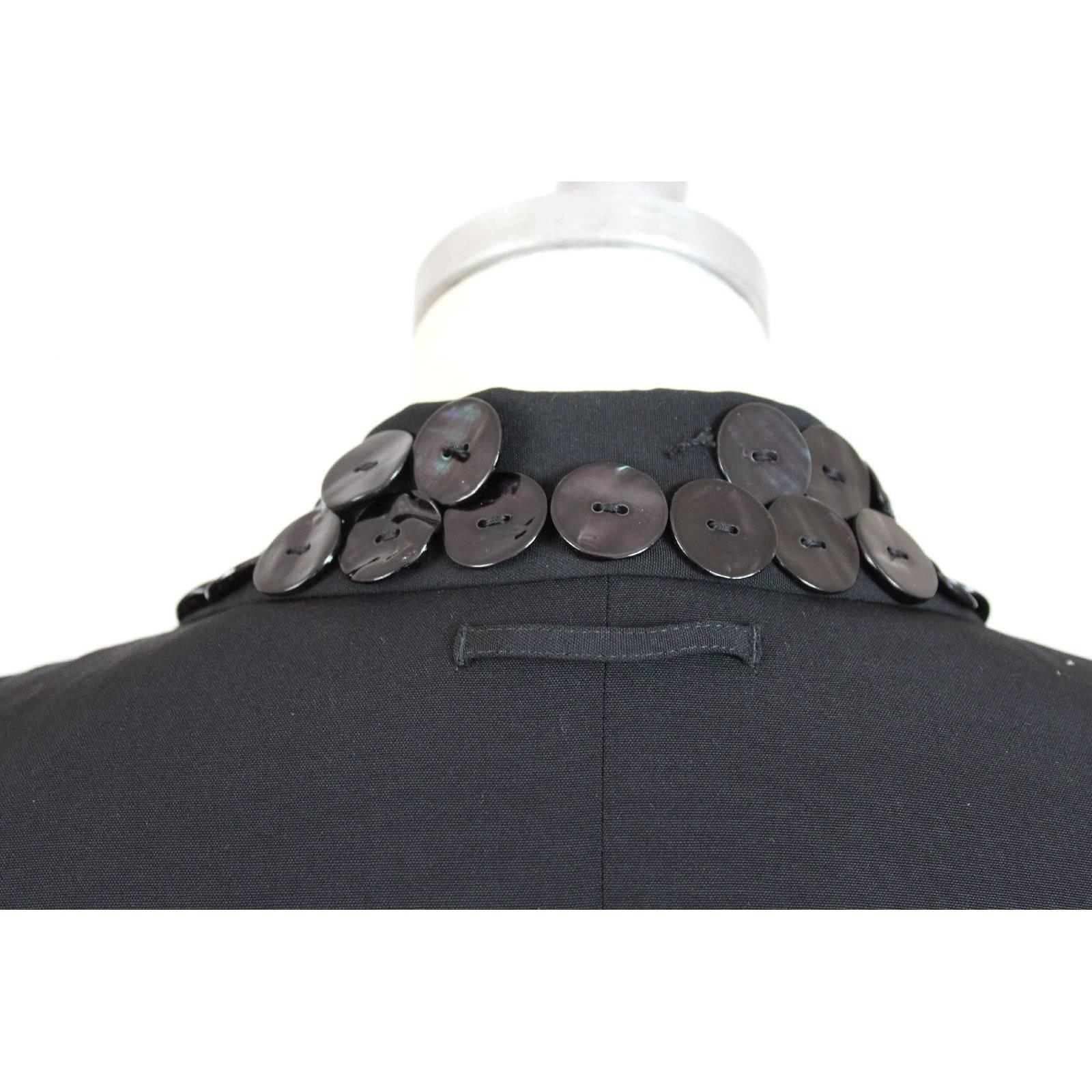 Jean Paul Gualtier smoking long jacket mother pearls buttons black wool size 12  In Excellent Condition In Brindisi, IT