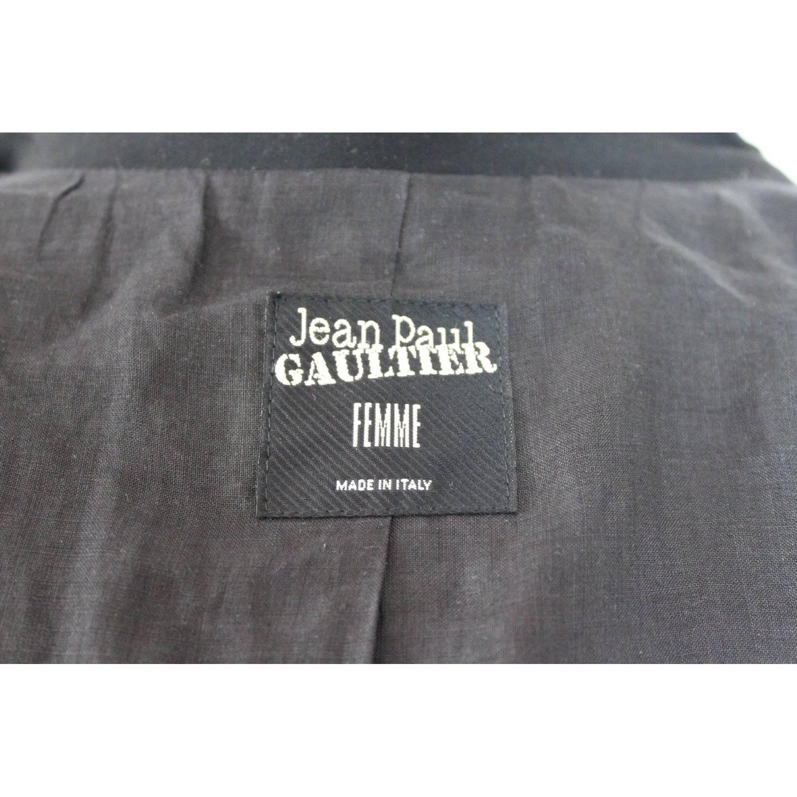Women's Jean Paul Gualtier smoking long jacket mother pearls buttons black wool size 12 