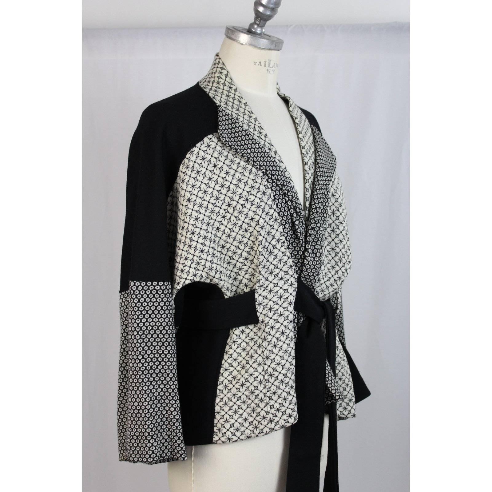 Kenzo black white wool sweater jacket kimono women’s size M made italy 1990s 1