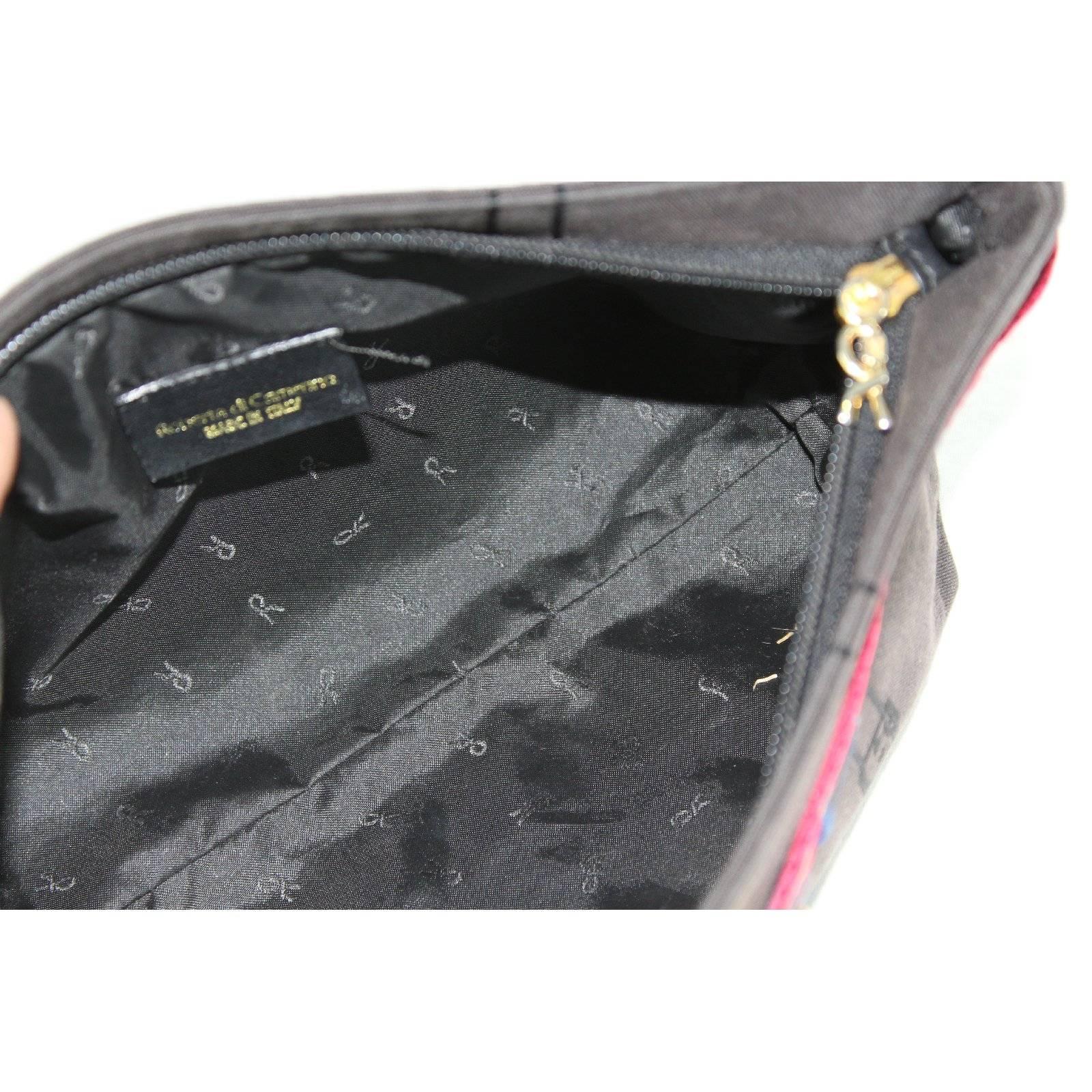 Roberta di Camerino black cotton pochette handbag 1980s italy vintage clutche For Sale 2