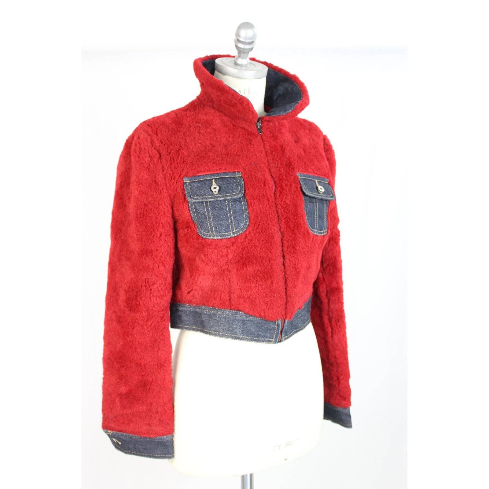 Red Dolce e Gabbana wool cotton red fur jeans jacket bolero women’s 1980s size 44 it