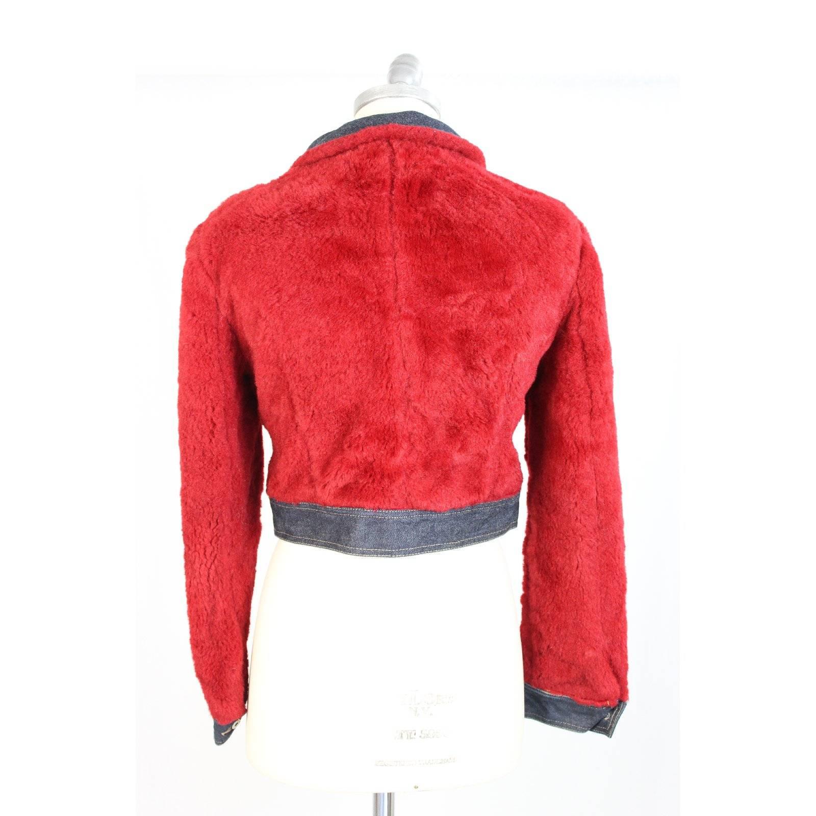 Women's Dolce e Gabbana wool cotton red fur jeans jacket bolero women’s 1980s size 44 it