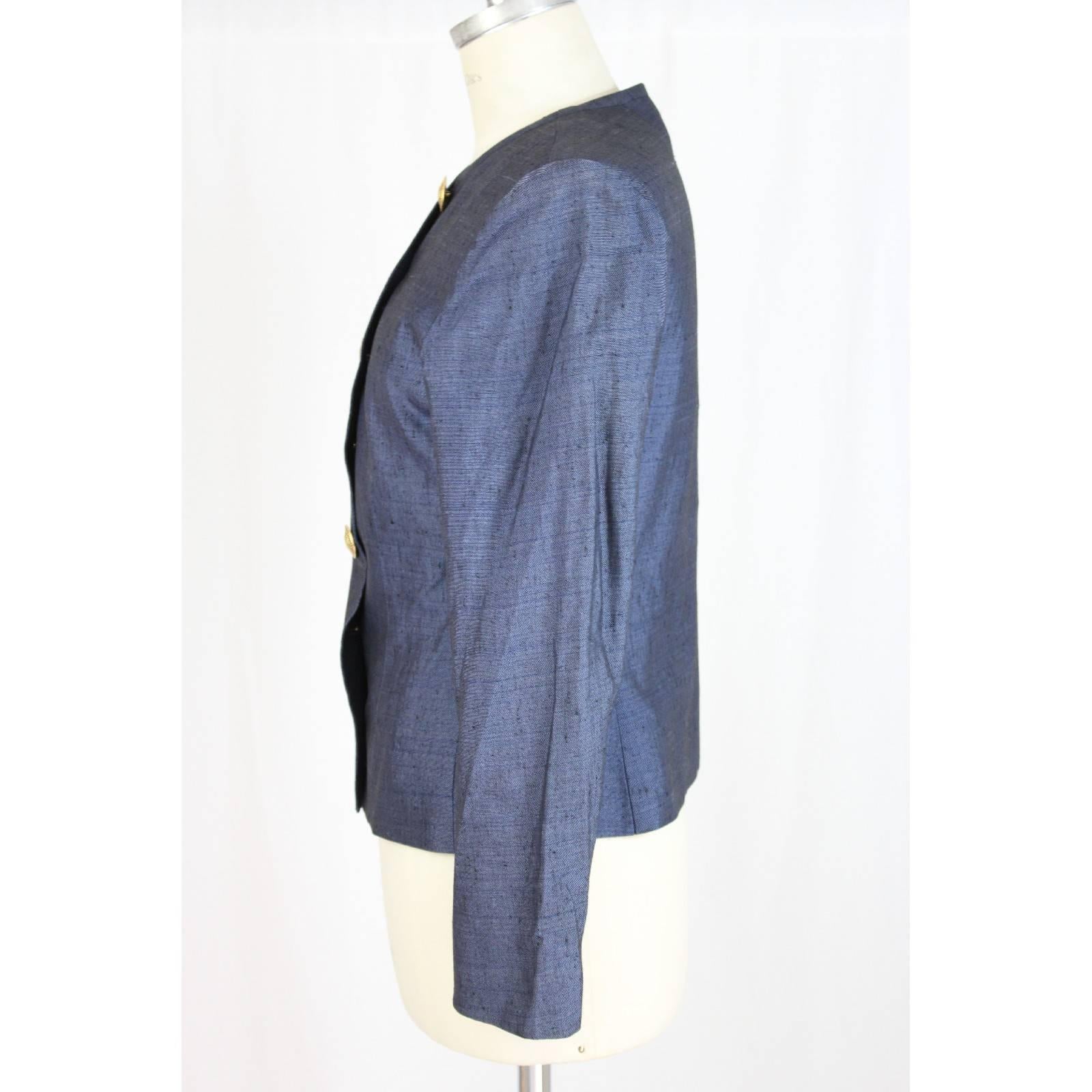Gray Yves Saint Laurent blue blazer jacket size 40 it silk gold button 1980s made ita