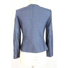 Yves Saint Laurent blue blazer jacket size 40 it silk gold button 1980s made ita