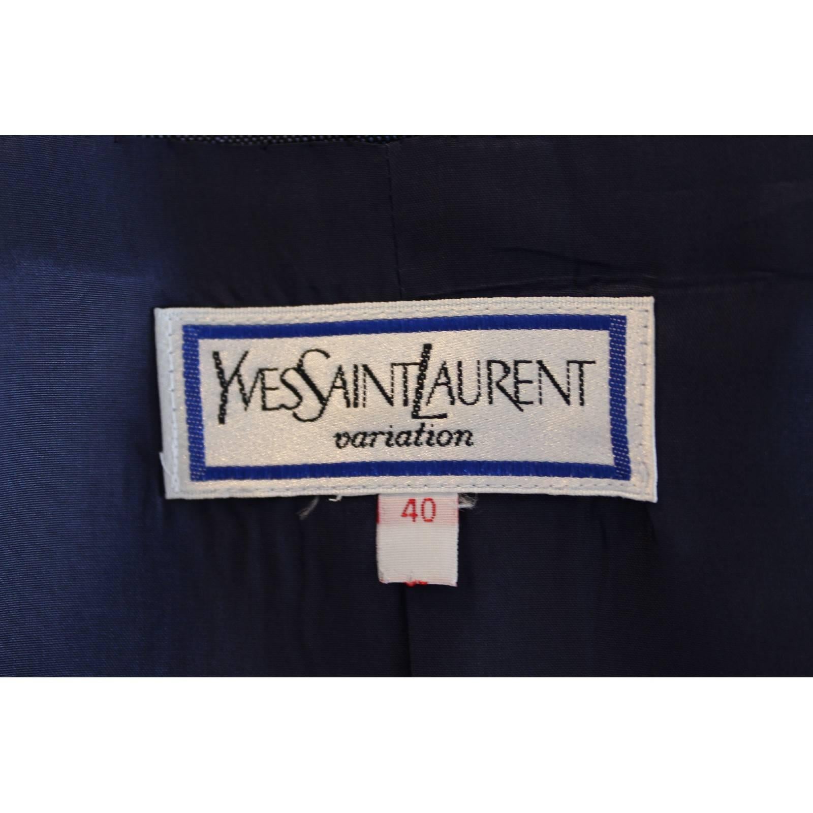 Yves Saint Laurent blue blazer jacket size 40 it silk gold button 1980s made ita 1