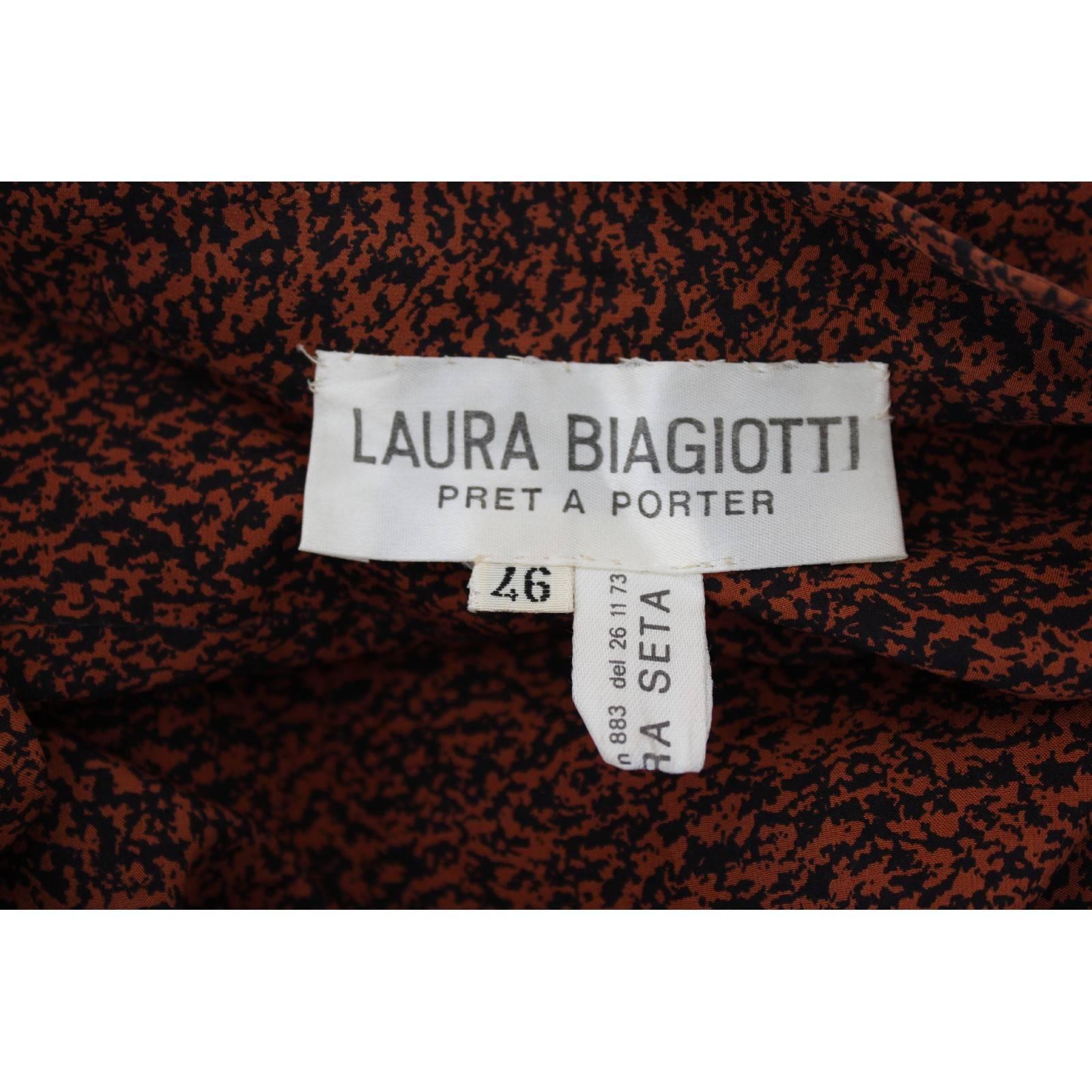 Women's Laura Biagiotti pret a porter silk brown black dress size 46 1980s made italy For Sale