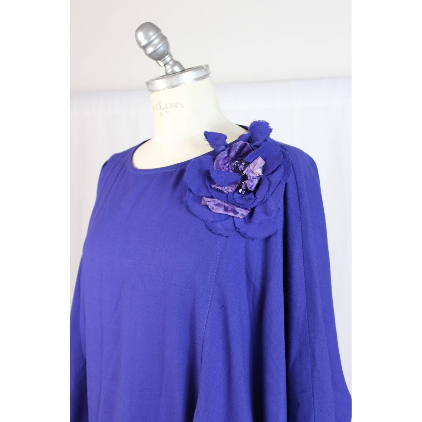 Blue Nazareno Gabrielli wool blue dress tunic flower size 42 women’s 1980s vintage