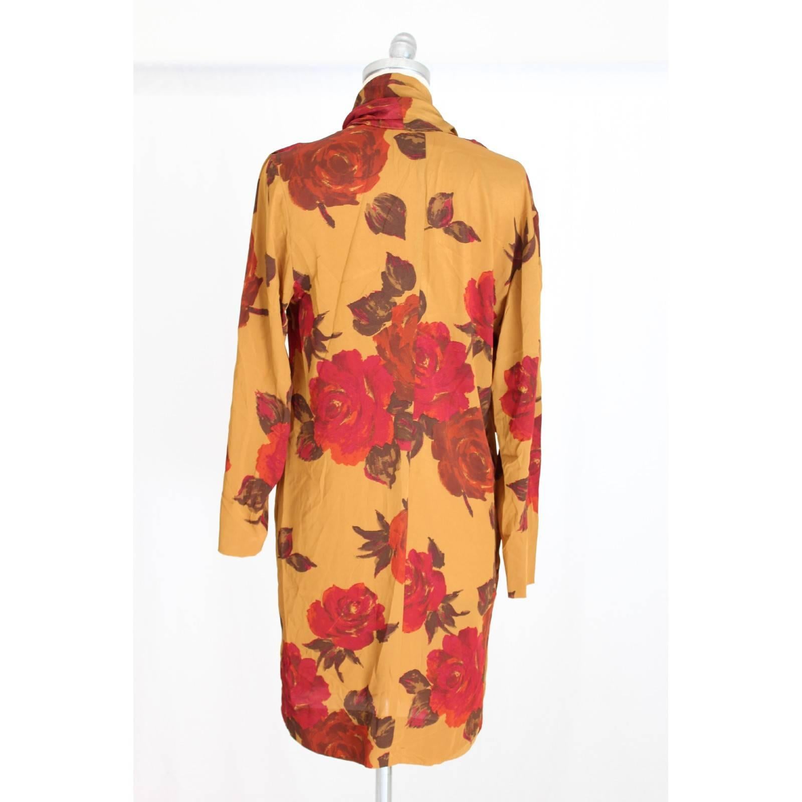 Brown Laura Biagiotti Risposte orange brown silk floral dress 1980s size 42 it vintage For Sale