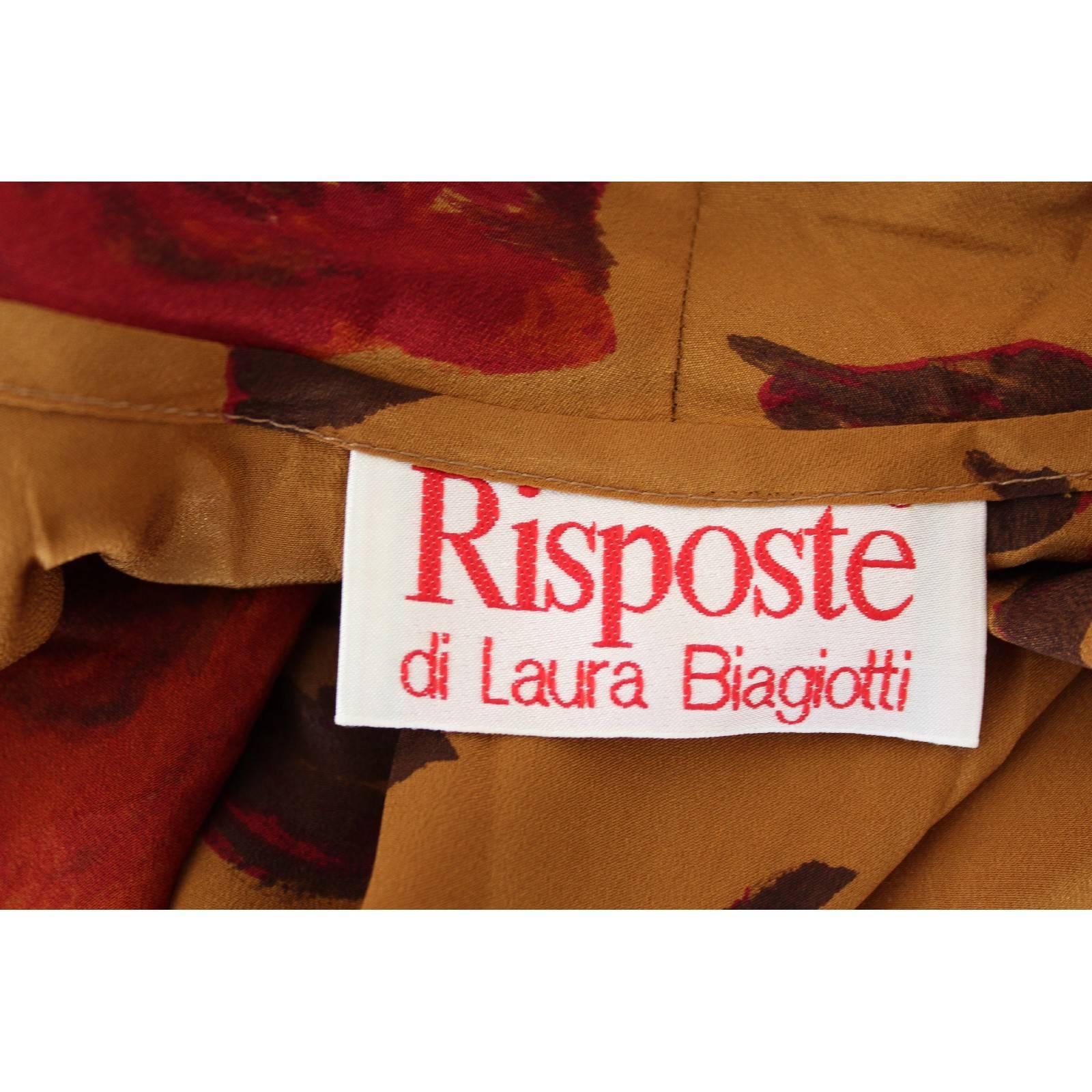 Women's Laura Biagiotti Risposte orange brown silk floral dress 1980s size 42 it vintage For Sale
