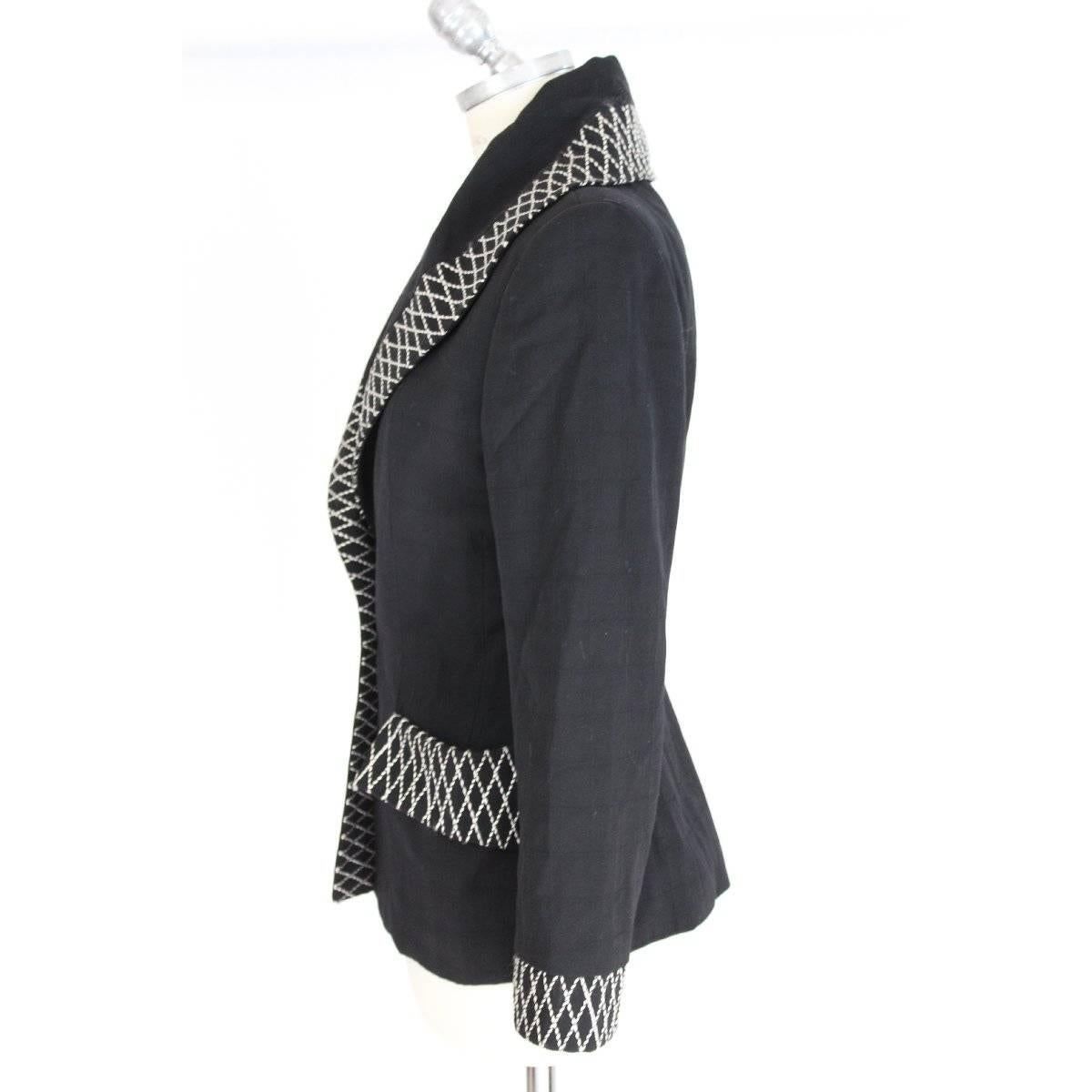 Norma Kamali vintage black wool white stitching double breasted jacket  In Excellent Condition For Sale In Brindisi, IT