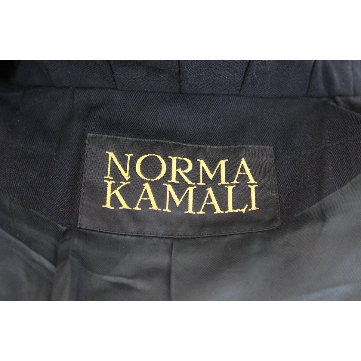 Women's Norma Kamali vintage black wool white stitching double breasted jacket  For Sale