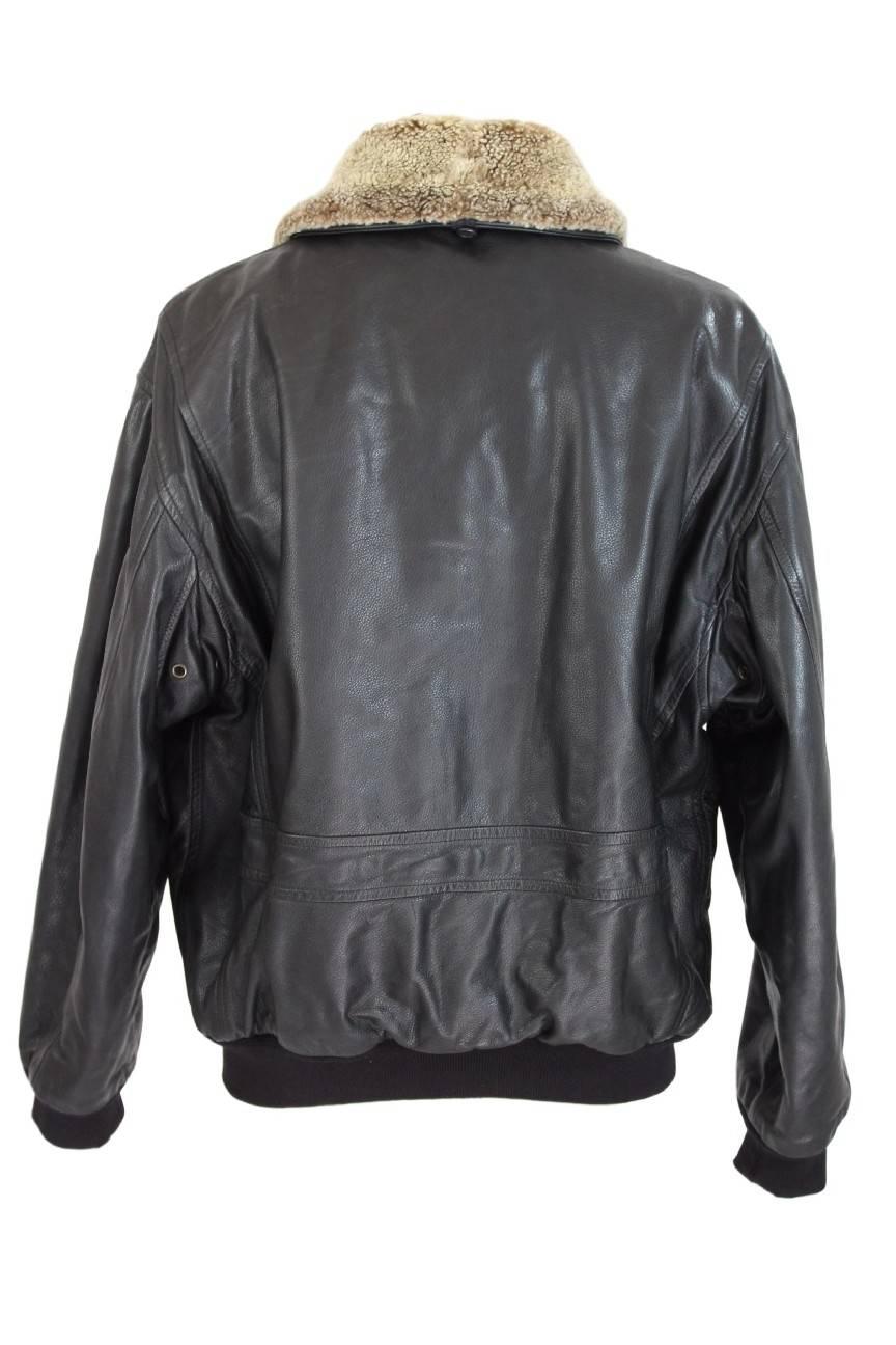 Black Aquascutum black leather aviator motorcycle jacket men’s size 50 it club check f