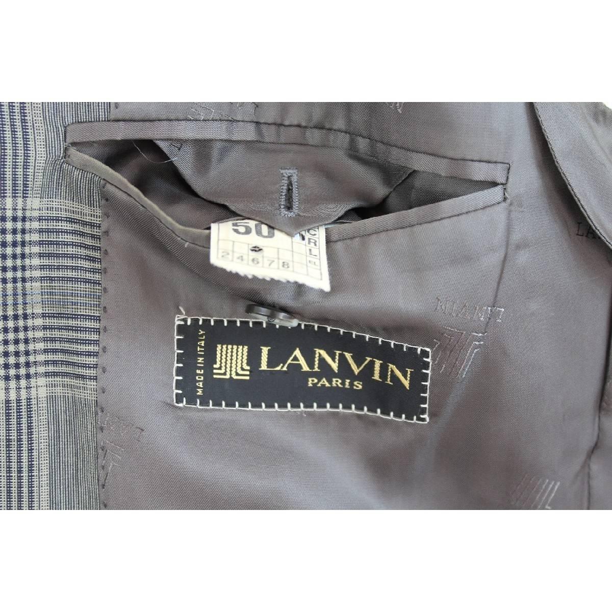 Men's Lanvin Paris vintage pure wool check black gray classic jacket size 50 it 1970s  For Sale