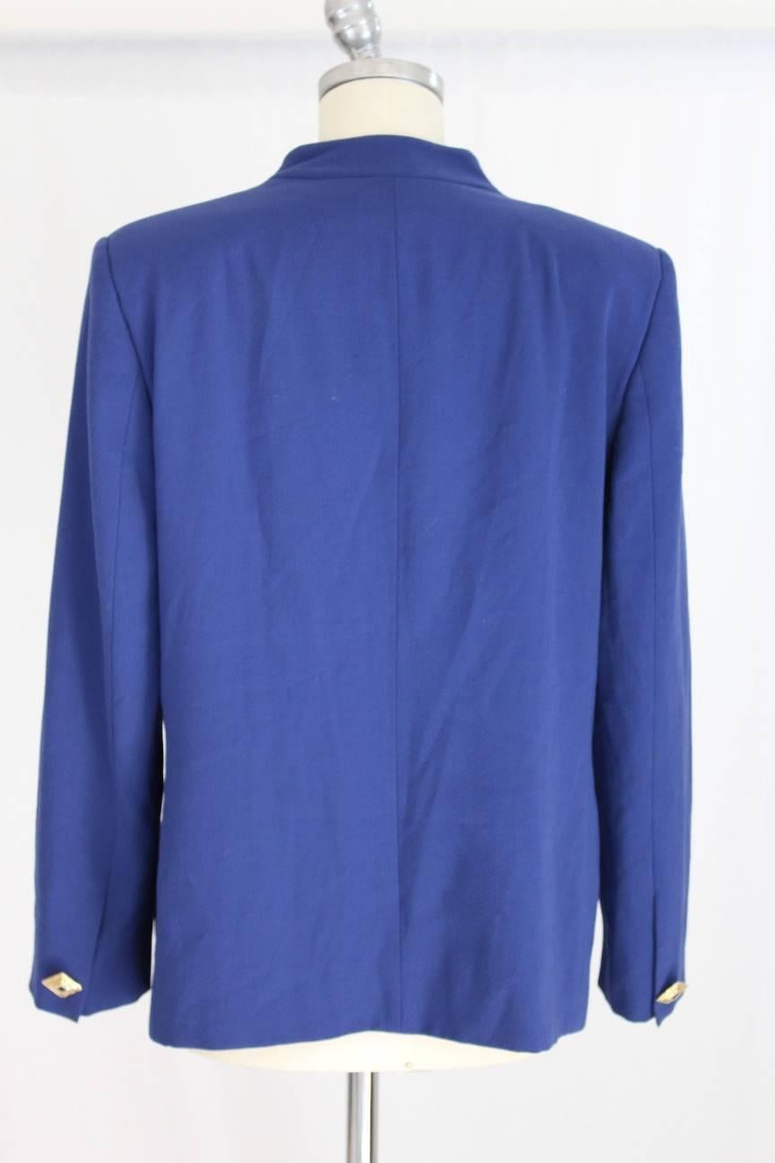 Blue Pier Cardin wool electric blue blazer jacket jewelery buttons size 48 it made it For Sale