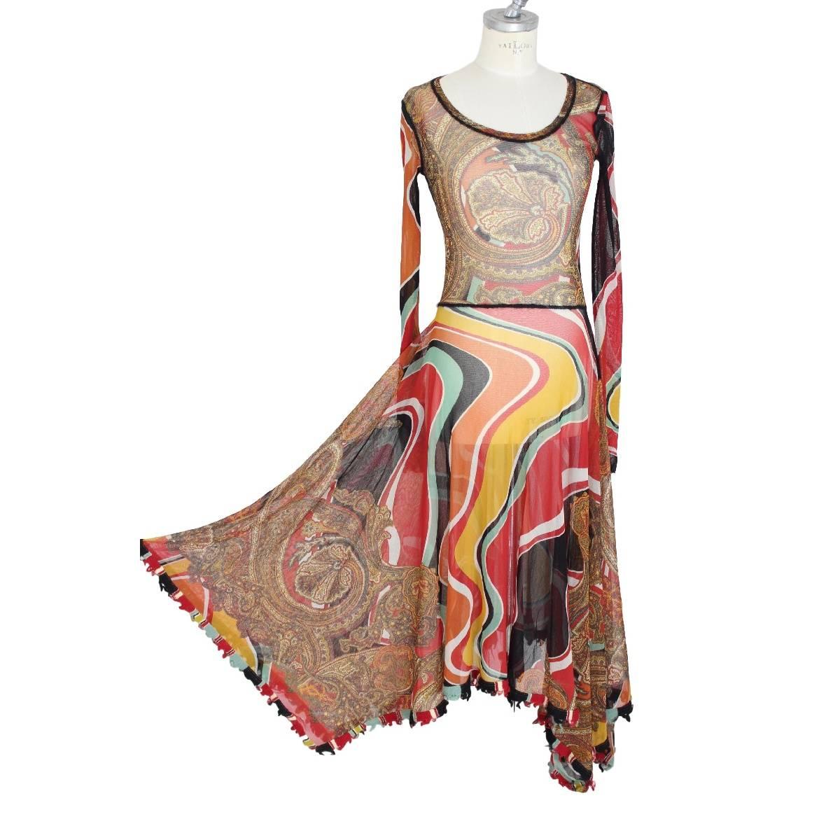 Jean Paul Gaultier vintage multicolor floral tunic dress size S made italy In Excellent Condition For Sale In Brindisi, IT