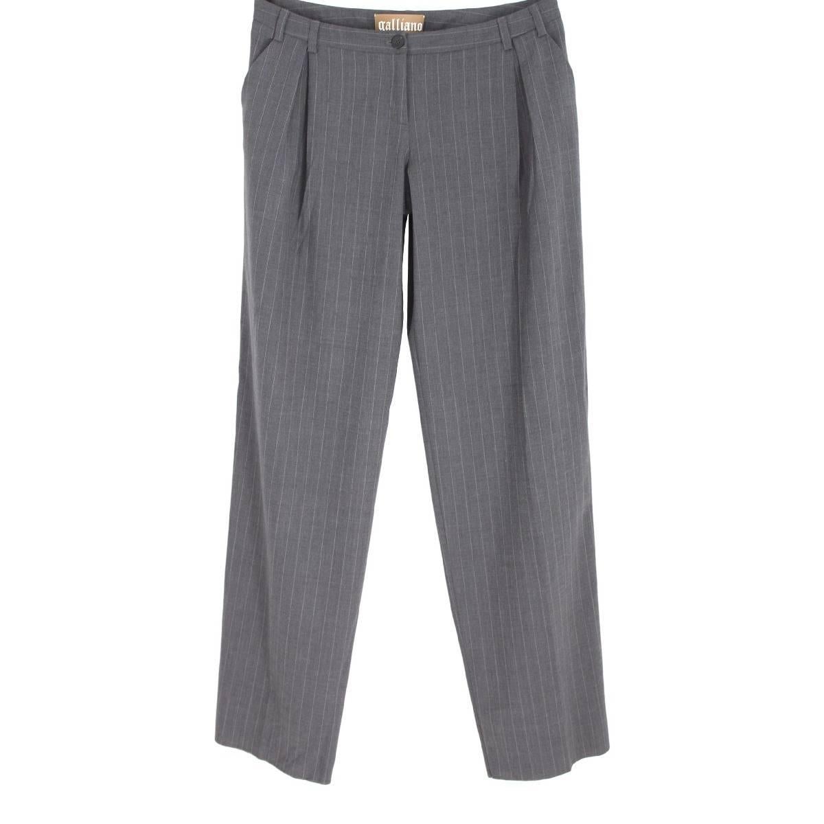 John Galliano vintage wide legs pants gray pinstripe worn palace 90s wool blend