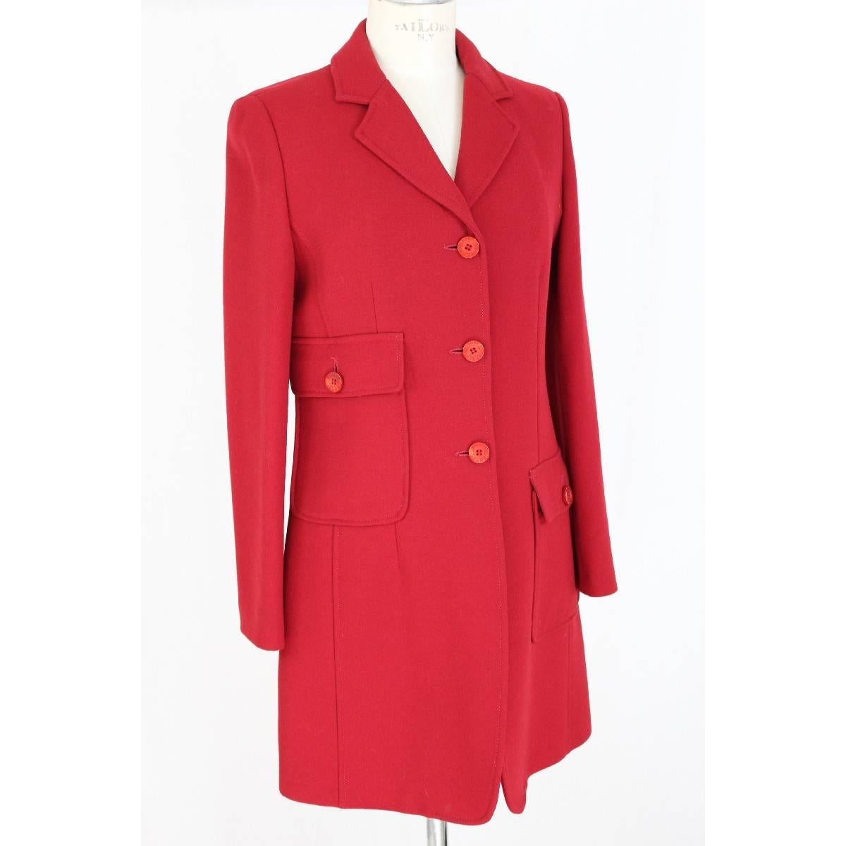 Moschino 1990s vintage red wool blend long coat slim fit  In Excellent Condition In Brindisi, IT