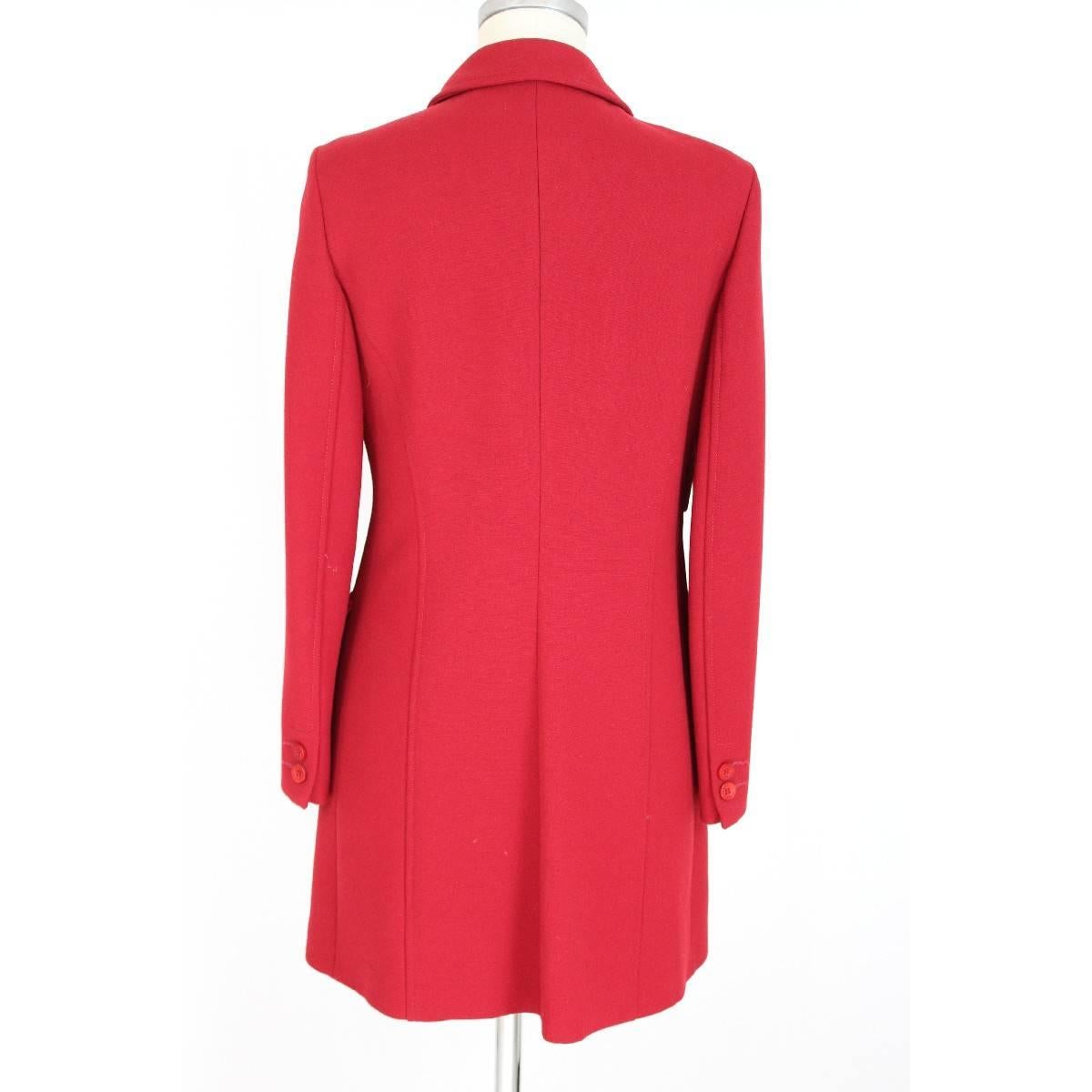 Red Moschino 1990s vintage red wool blend long coat slim fit 