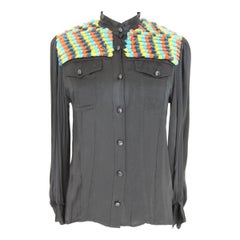Moschino shirt black Retro multicolored wool shoulder slim fit 1980s polo neck