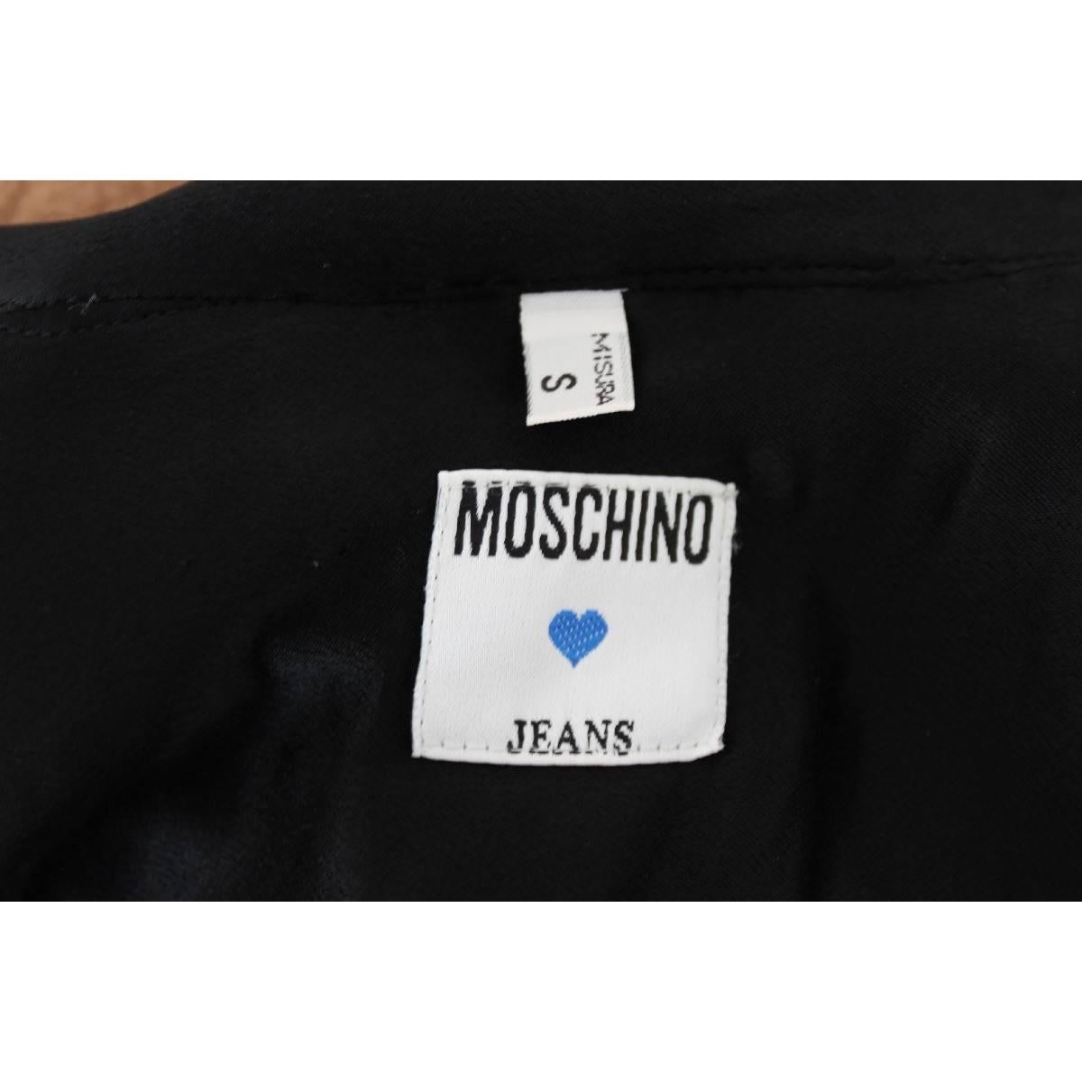 Women's or Men's Moschino shirt black vintage multicolored wool shoulder slim fit 1980s polo neck For Sale