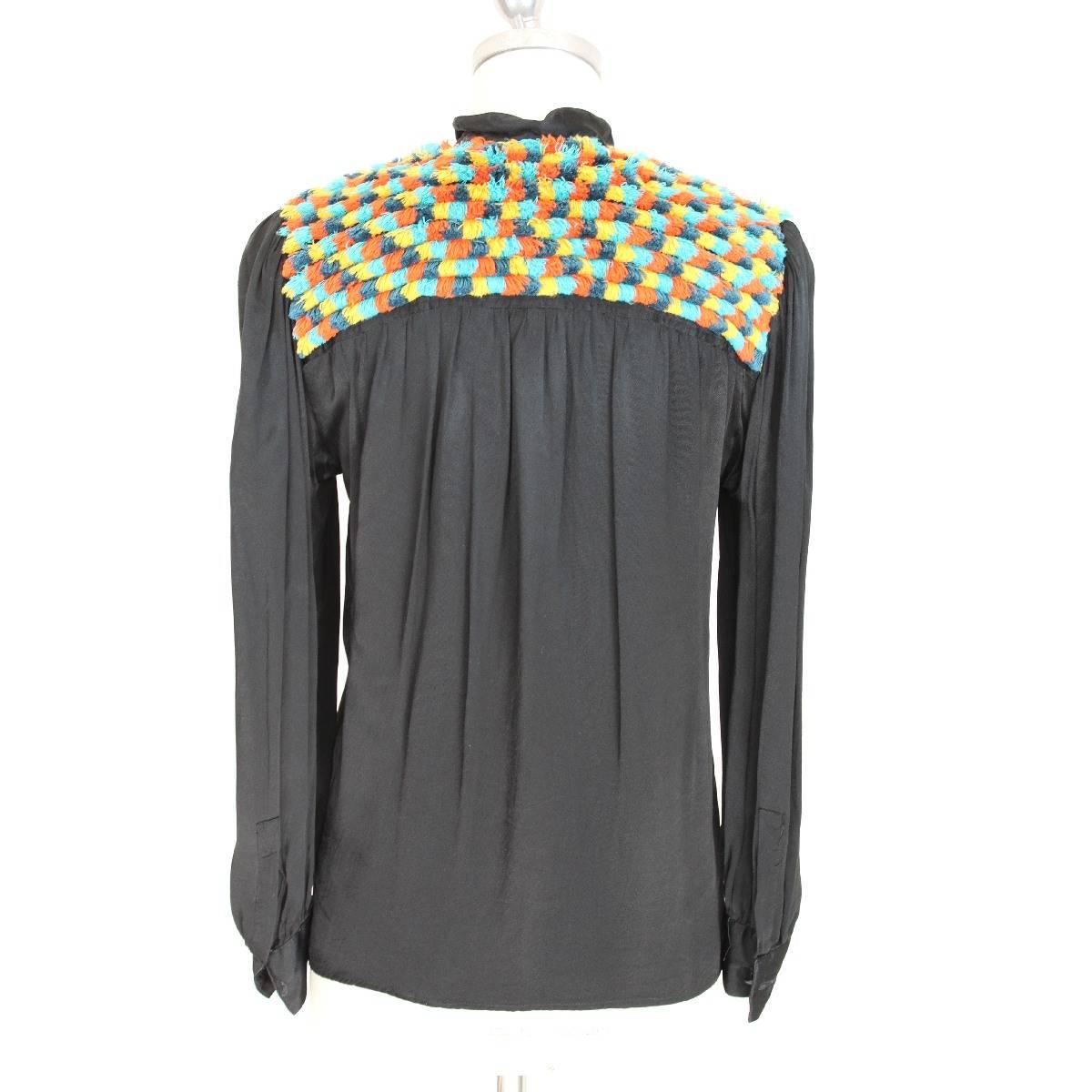 Black Moschino shirt black vintage multicolored wool shoulder slim fit 1980s polo neck For Sale