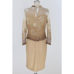 Pierre Cardin Paris vintage tunic women dress beige lace and wool 1970s size 44