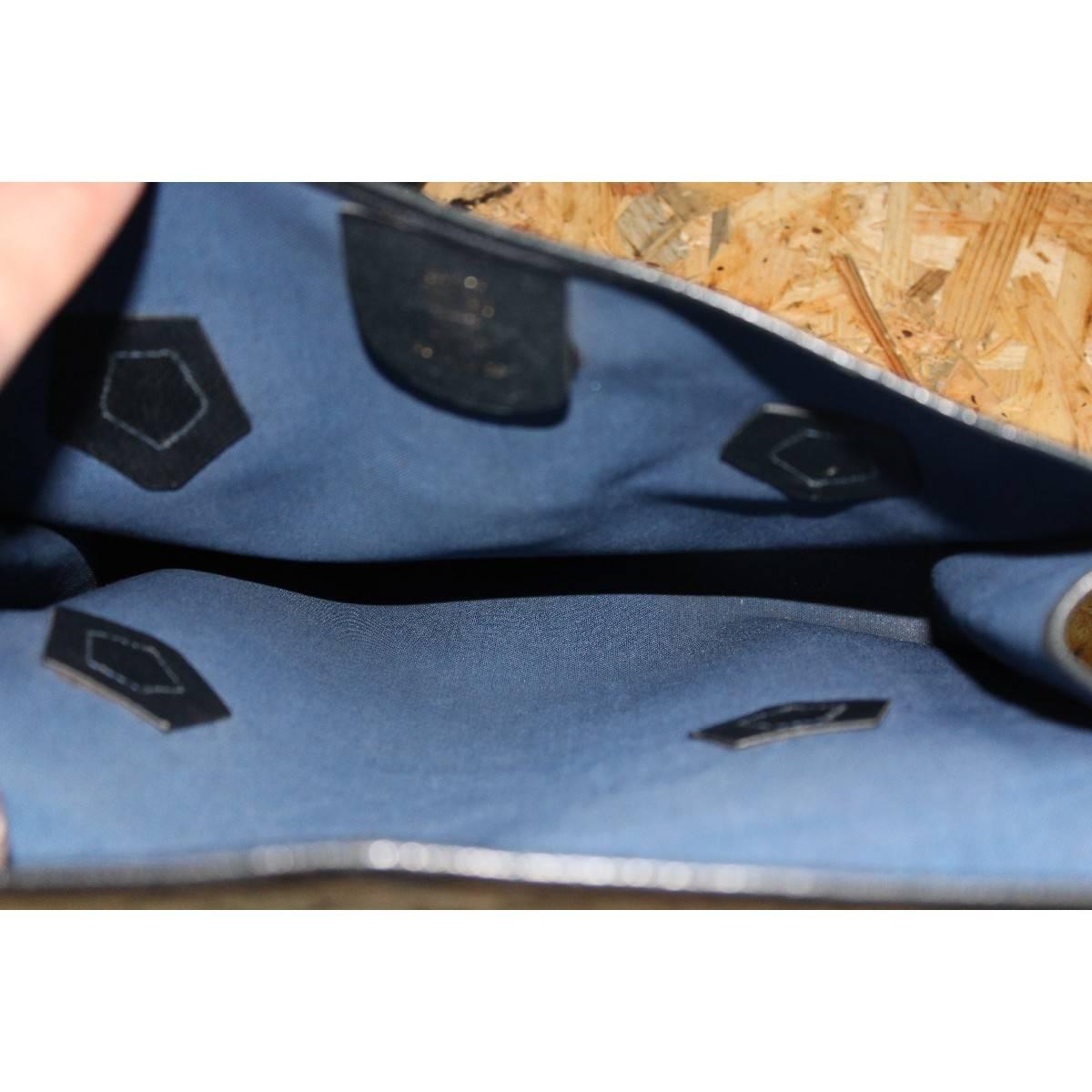 Gucci Tote Monogram Blue Gray Leather Italian Bag, 1980s 1