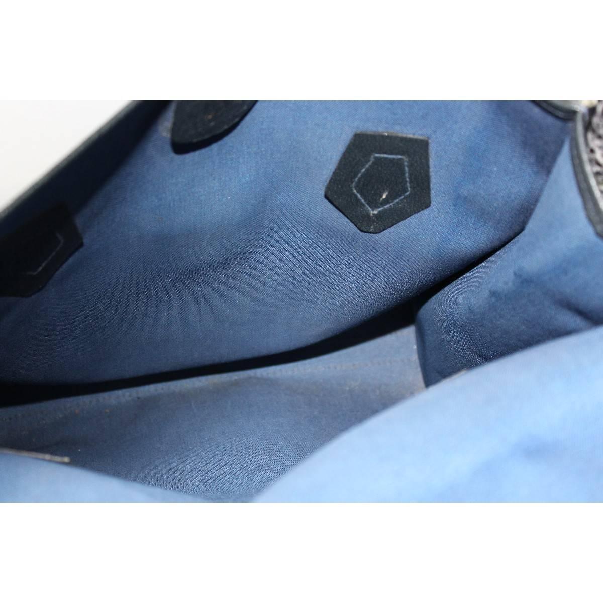 Gucci Tote Monogram Blue Gray Leather Italian Bag, 1980s 2