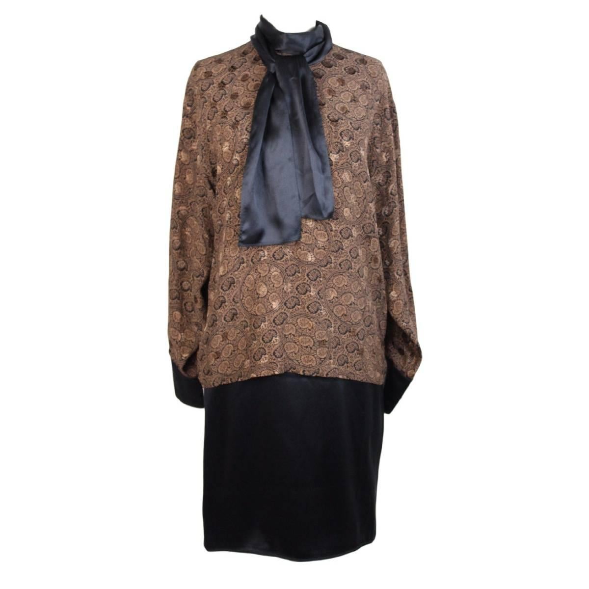 Genny by Versace vintage black brown paisley silk suit skirt, 1980s For Sale
