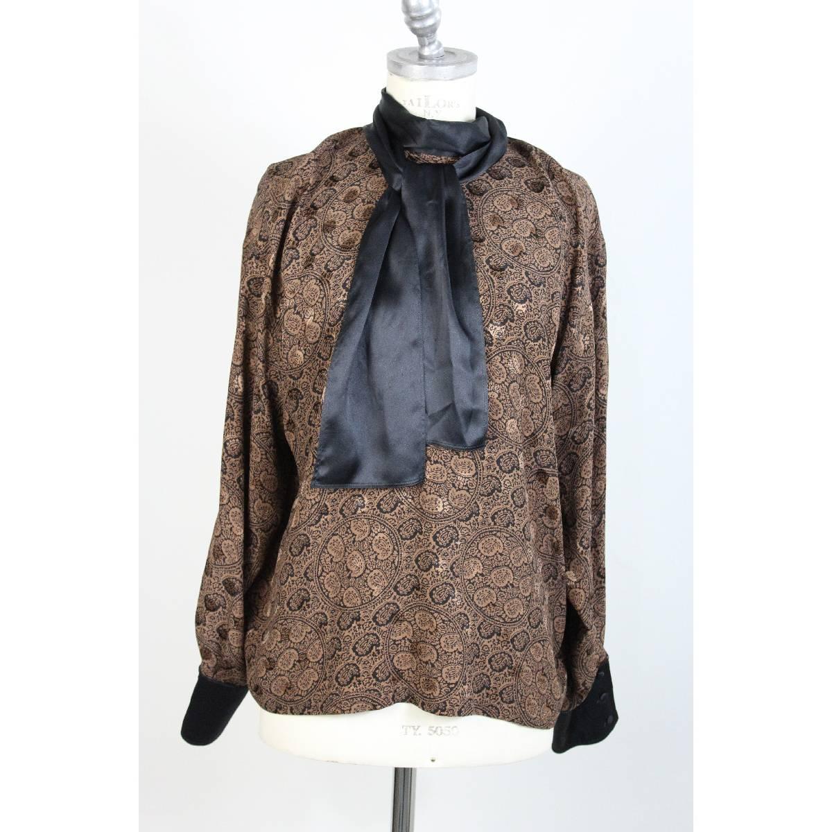 Genny by Versace vintage black brown paisley silk suit skirt, 1980s In Excellent Condition For Sale In Brindisi, IT