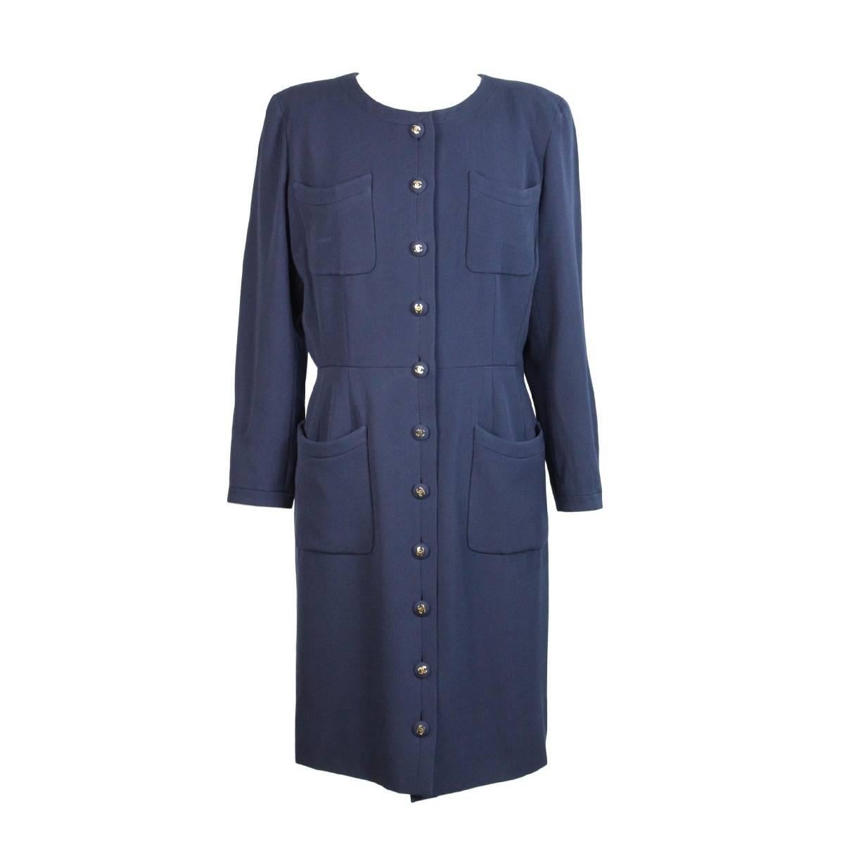 Chanel Boutique wool blue long dress women’s size 44 it vintage 1980s
