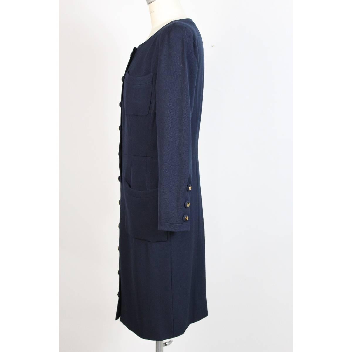 Blue Chanel Boutique wool blue long dress women’s size 44 it vintage 1980s