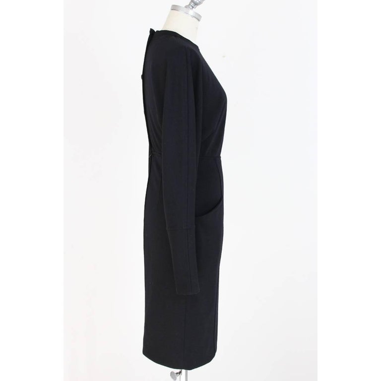 Gucci vintage wool black evening dress batwing sleeve size 40 it 80s ...