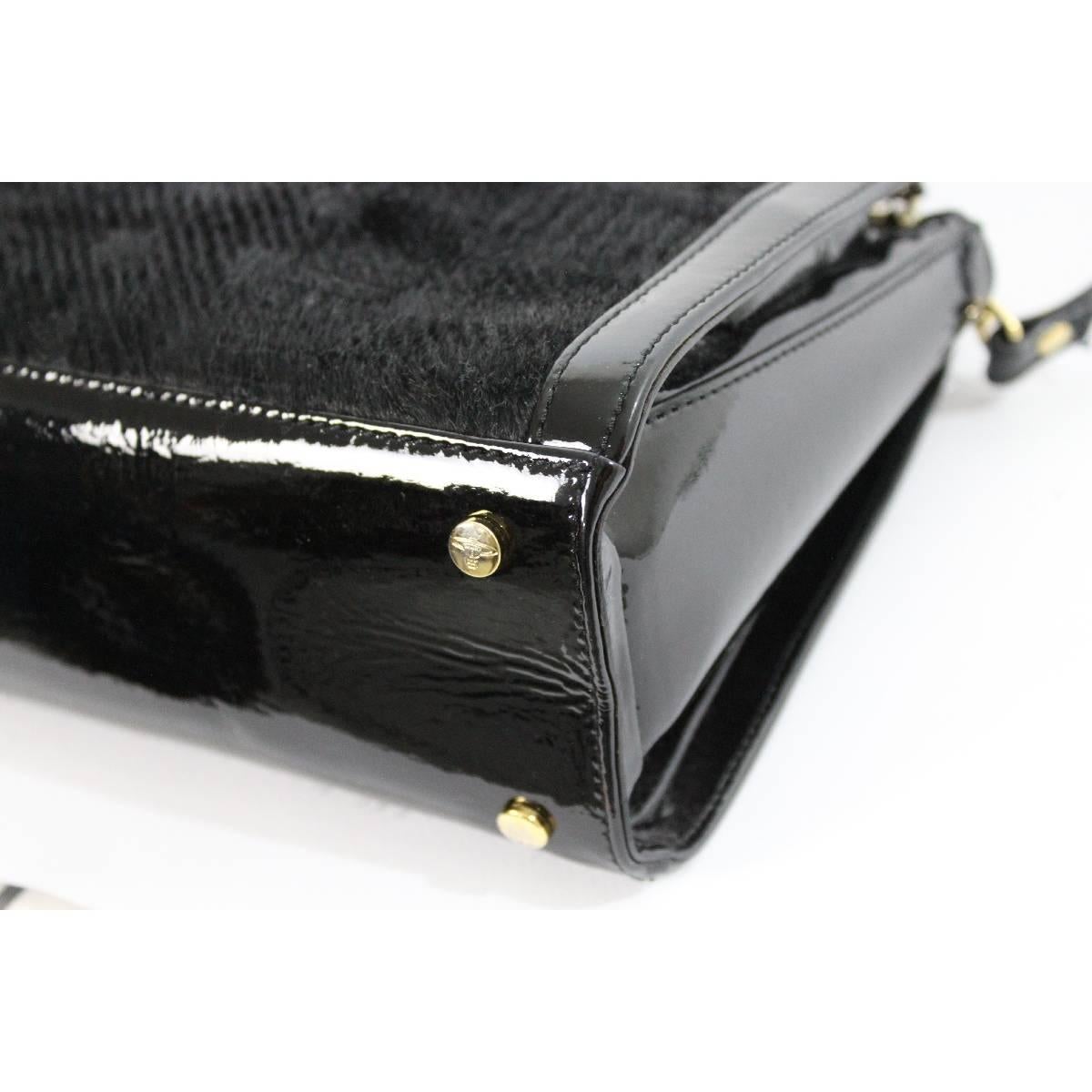 Black Vivienne Westwood vintage black gold leather pony skin shoulder bag made italy