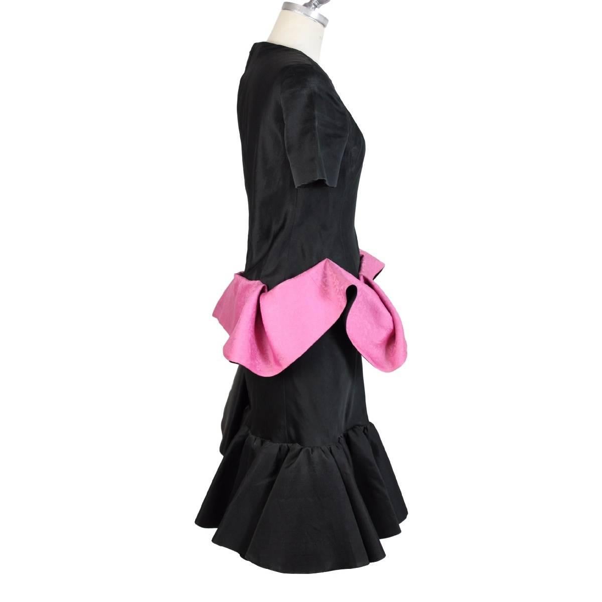 Women's Capucci Roberto vintage black fuchsia silk draping dress size 42 it 1980s