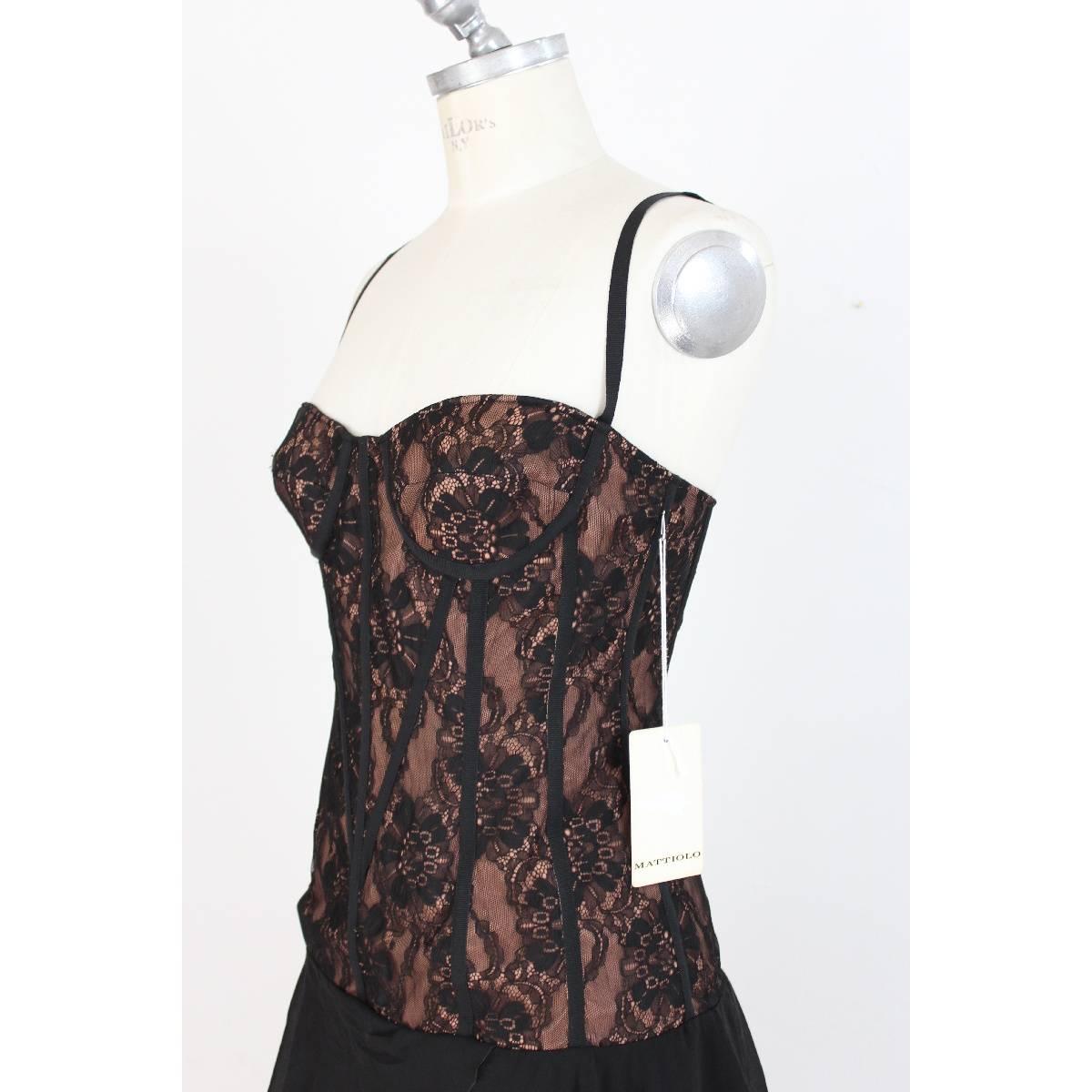 Gai Mattiolo silk black lace cocktail dress size 42 it made italy new with tag In New Condition In Brindisi, IT