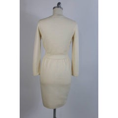 Fendi vintage wool beige dress size 42 it gold button 1980s made italy