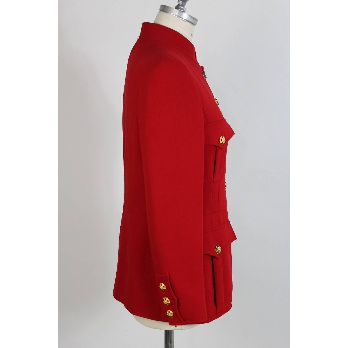 Red Chanel Boutique vintage wool red jacket button jewel size 42 made france 1980s