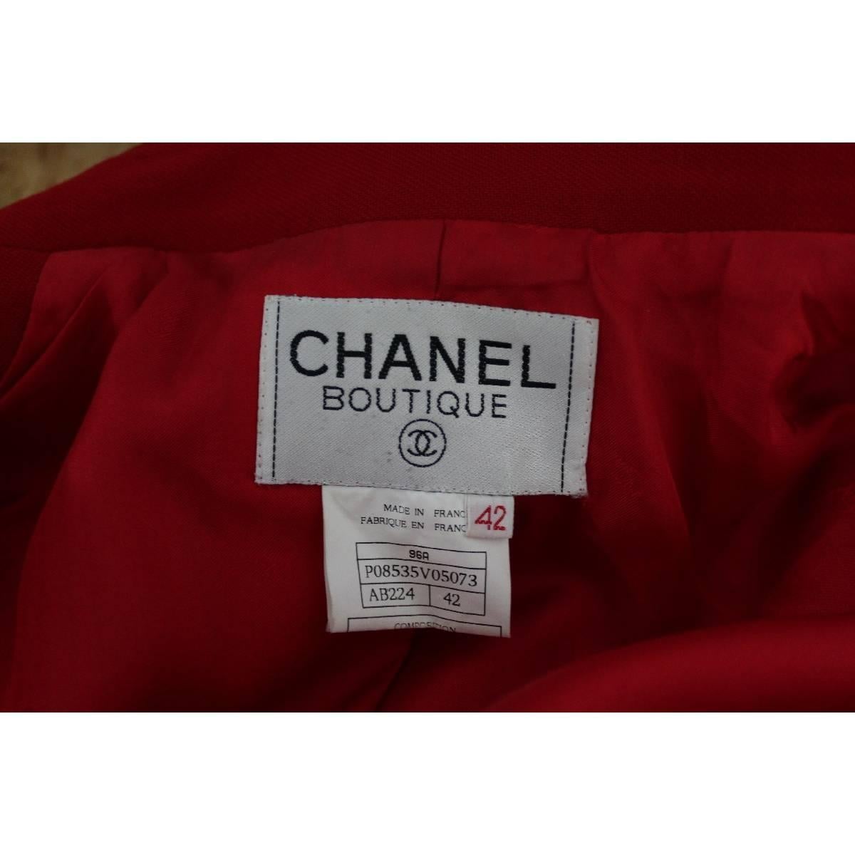 Chanel Boutique vintage wool red jacket button jewel size 42 made france 1980s 2