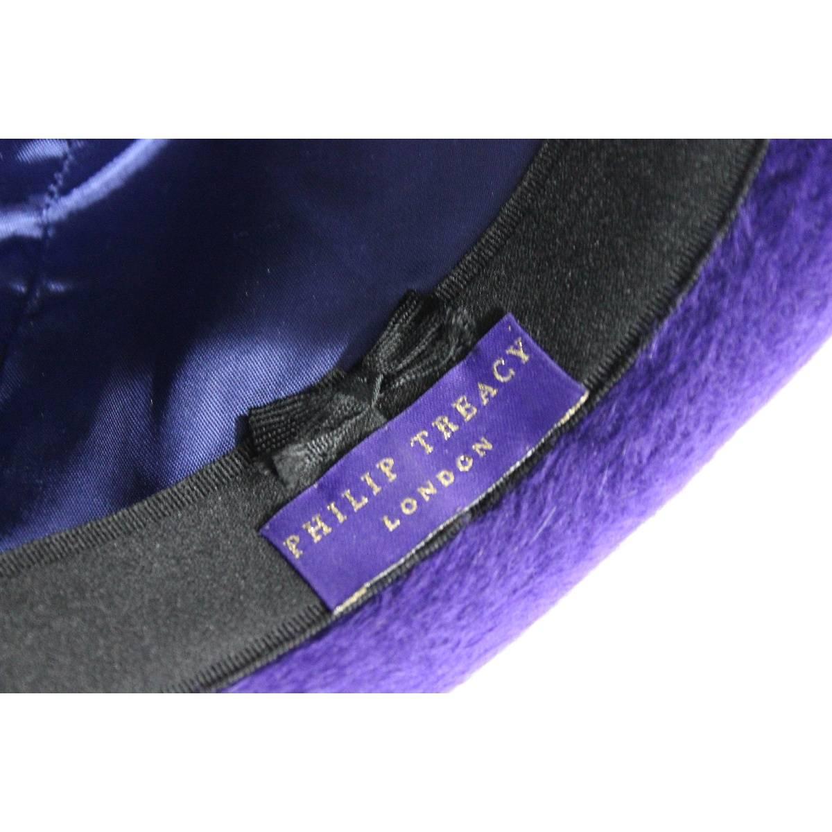 Philip Treacy purple wool felt hat size M made England  2